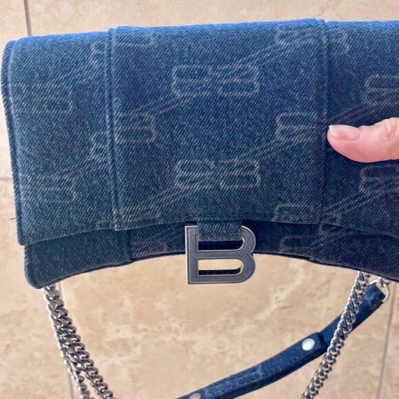 Balenciaga Hourglass Wallet On Chain Blue/Black Denim BB Monogram - Picture 6 of 6